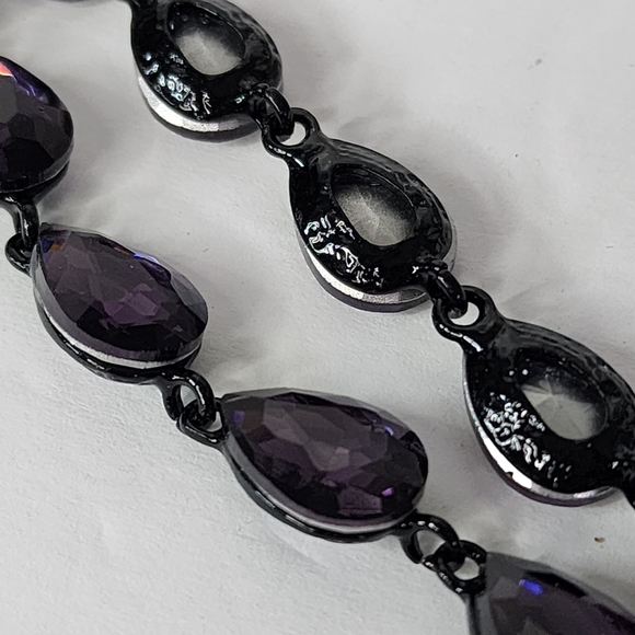 Long Purple Crystal Teardrop Dangle Earrings - Picture 4 of 6